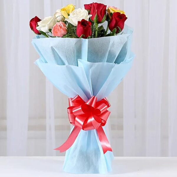 Colourful 12 Mixed Roses Bouquet